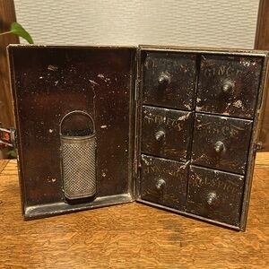 Vintage Primitive Spice Tin Cabinet with Grater